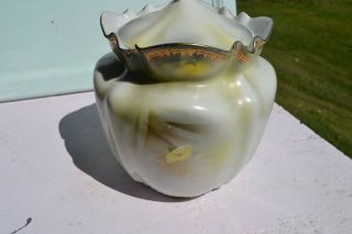 R S Prussia /White/Green yellow Flowers Cracker Biscuit Jar chip at top of jar 3