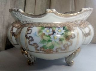 Vintage Morimura Hand Painted Nippon,  4 Footed Candy Dish,  Bowl Floral Panels