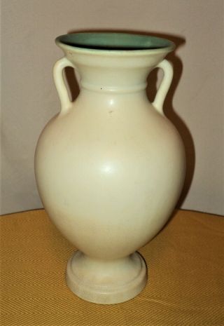 Vintage Coors Pottery Double Handle Matte Vase W/ Green Interior Triangle Mark