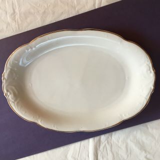 Vtg Wawel China White Embossed With Gold Trim Platter Made In Poland