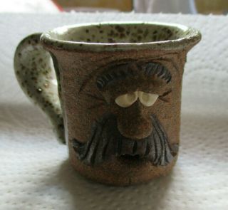 Vintage Old Man Mustache Face Miniature Pottery Cup