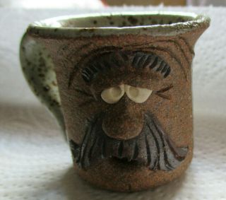 Vintage Old Man Mustache Face Miniature Pottery Cup 2