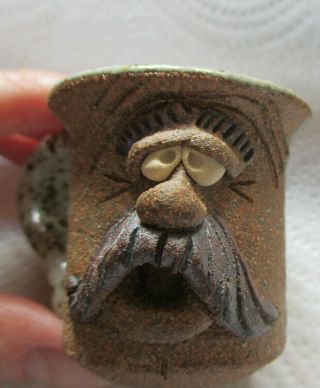 Vintage Old Man Mustache Face Miniature Pottery Cup 3