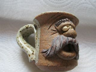 Vintage Old Man Mustache Face Miniature Pottery Cup 4