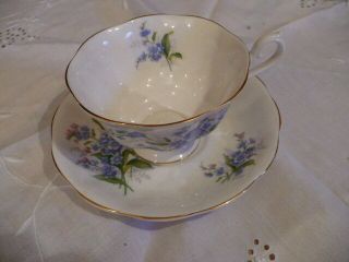 Vintage Royal Albert Bone China England " Forget Me Not " Footed Teacup & Saucer