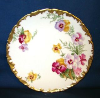 T&v Limoges 8 1/4 " Plate W/ Hand Painted Pansies