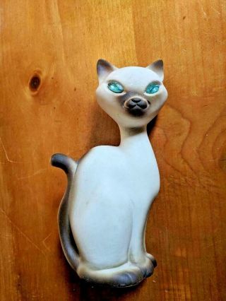 Roselane California Pottery Siamese Cat Figurine Sparkler Blue Eyes Rhinestone