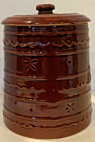Marcrest Brown Stoneware Pottery Cookie Jar Daisy Dot 9 1/2” Tall