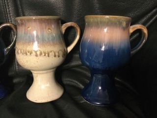 Stoneware Pedestal Coffee Mugs Drip Glaze Blue Brown & Beige Euc Qty Of 1@bid