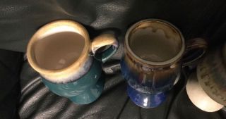 Stoneware Pedestal Coffee Mugs Drip Glaze Blue Brown & Beige EUC Qty Of 1@bid 2