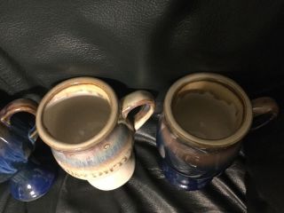 Stoneware Pedestal Coffee Mugs Drip Glaze Blue Brown & Beige EUC Qty Of 1@bid 3