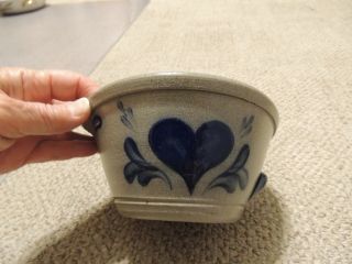 Rowe Pottery Batter Bowl With Spout Salt Glaze Heart Pattern 6 3/4 "