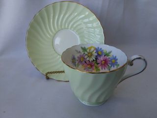 Aynsley Floral Bouquet Design Green Tea Cup And Saucer