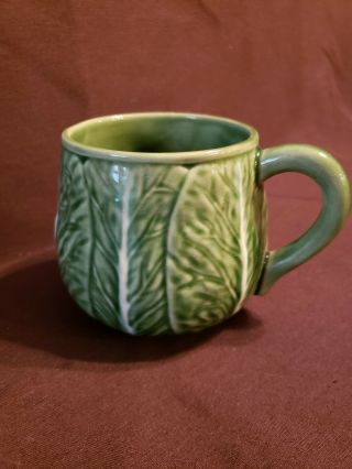 Vintage Bordallo Pinheiro 3.  5 " Green Cabbage Mug