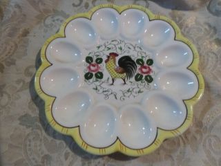 Vintage Py Rooster And Roses Deviled Egg Plate