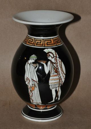 Vintage Greek Art Pottery Vase Greece Eaahnikh Texnh Hand Painted Artist Signed