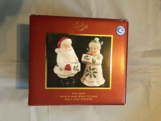 Lenox Holiday Santa And Mrs.  Claus Salt And Pepper Shakers 800799 -