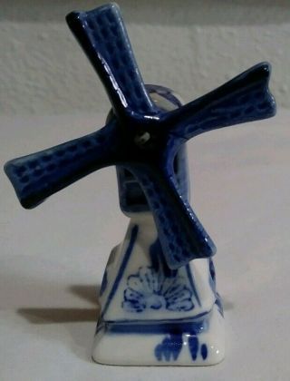 Vintage Dutch Delft Blue Porcelain Hand Painted 2.  75 " Windmill Holland