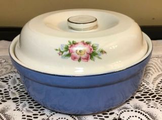 Vintage Hall Superior Kitchenware Blue & Roses 8” Casserole Baking Dish