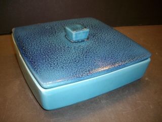 Vintage Lou Hoenig California Pottery Square Turquoise Dish Blue Turquoise Lid