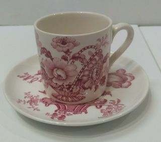 Vintage Charlotte Royal Crownford Ironstone England Tea Cup & Saucer Red Flower