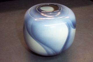 Vintage Art Pottery Vase Signed M Coplin Nawberry White & Blue