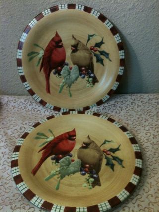 Two Lenox Winter Greetings Everyday Cardinal 8.  5 " Salad Plates Christmas
