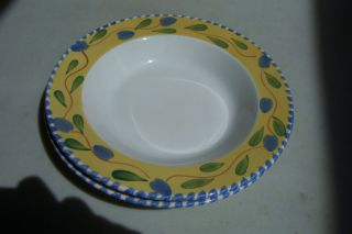 2 Pier 1 Palermo Yellow Blue Olives Made In Italy 8.  5 " Soup Cereal Deep Plates
