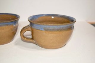 2 Studio Pottery Mugs Signed Brown w/Blue Glaze use for Soup Chili Stew Chowder 4