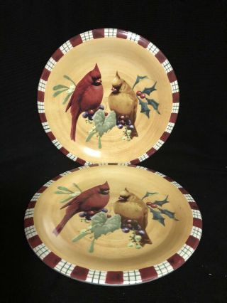 Lenox Winter Greetings Everyday Two Cardinal Salad Plates 8 1/2”,  Great Cond