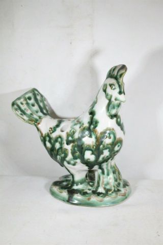 Ma Hadley Southern Green Drip Glaze Pottery Rooster Figural Flower Frog