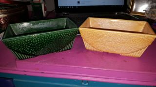 2 Vintage Brush Mccoy Usa 75 Art Pottery Green And Peach 3x4x7 Rectangleplanter