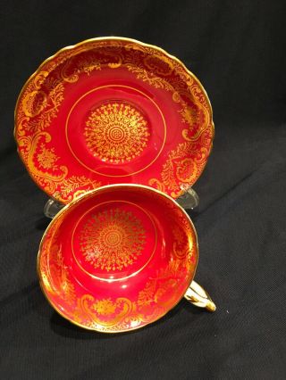 Red Gold Ornate Paragon Tea Cup And Saucer