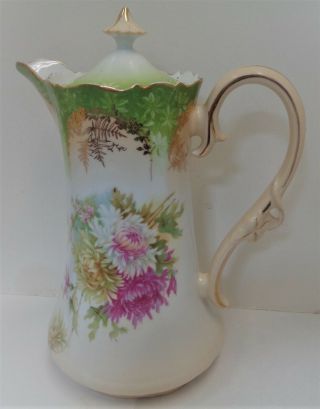 Vintage Victorian 9 1/2 " Tall Teapot Coffee Pot Floral Design