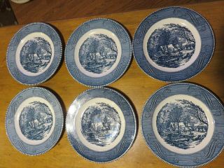 Antique Vintage 6 Royal Currier & Ives The Old Grist Mill 10 " Dinner Plates