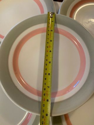 6 Vtg Jackson China Pattern Pink & Grey Stripe MCM Restaurant Ware Dinner Plates 2