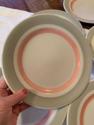 6 Vtg Jackson China Pattern Pink & Grey Stripe MCM Restaurant Ware Dinner Plates 3