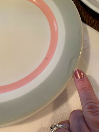 6 Vtg Jackson China Pattern Pink & Grey Stripe MCM Restaurant Ware Dinner Plates 5