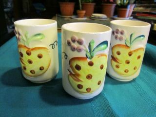 Set Of 3 Vintage Pineapple Apple Ceramic Juice Glasses Cups Tumblers Japan
