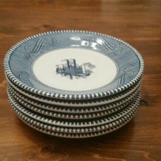 Set Of 7 Currier And Ives Steamboat Saucers 6 " Plates/dishes