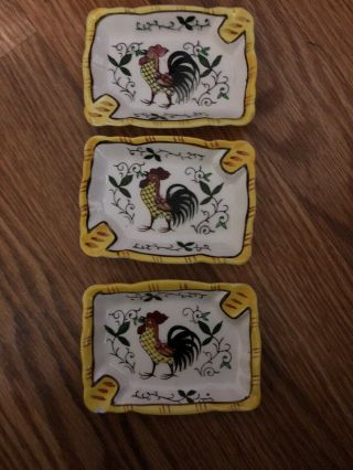 Vintage Three Ucagco Py Rooster & Roses Early Provincial Ashtrays