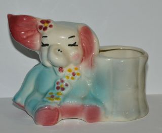 American Bisque Vintage Dumbo Elephant Pink Blue Pottery Nursery Bamboo Planter
