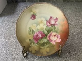 Hand Painted Antique Porcelain Bavarian Cabinet Plate With Roses