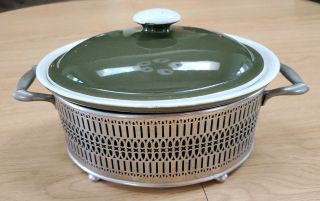 Vintage Hall Green Oval Covered Casserole Dish Bakeware Usa With Carrier