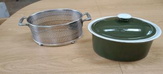 Vintage Hall Green Oval Covered Casserole Dish Bakeware USA with carrier 2