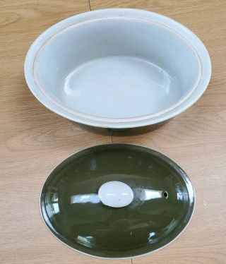 Vintage Hall Green Oval Covered Casserole Dish Bakeware USA with carrier 3