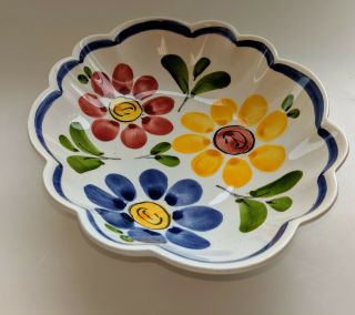 Scallop Edge Dish Bowl Anfora Hand Painted Flowers Portugal Agueda Numbered Vtg