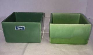 Vintage Haeger Pottery,  Mid Century Pair Square Planters,  Green Ombre