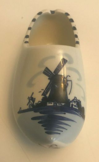 Holland Dutch Windmill Hand Painted Ceramic Clog Shoe Ashtray - Delft Blue Color