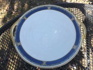 B & C Bernardaud Limoges Powder Blue Macy Handled Round Cake Plate
